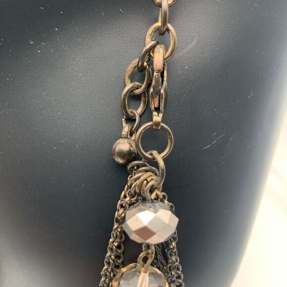 Vintage 7-layer Metal chains and Crystals Necklace, Unmarked - Picture 4 of 4
